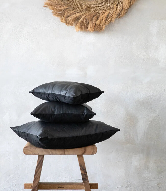 Bazar Bizar De Four Leather Panel Kussenhoes - Zwart - 60x60