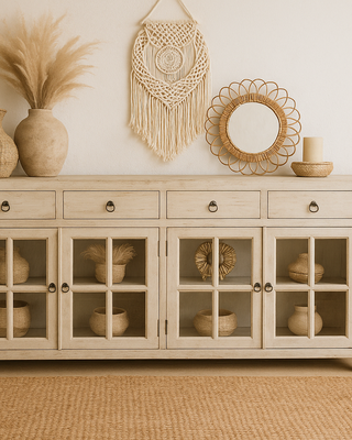 Rene Houtman Dressoir 180x92x45 Cm Wit Oud Hout/Glas