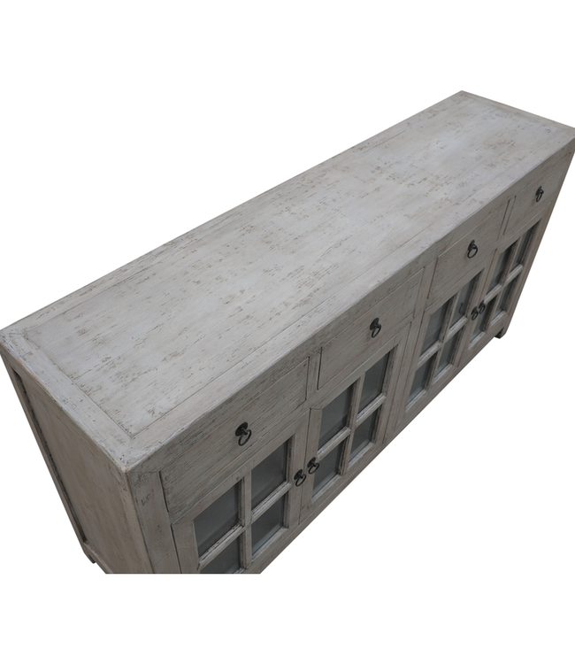 Rene Houtman Dressoir 180x92x45 Cm Wit Oud Hout/Glas 4-Deurs 4-Lades