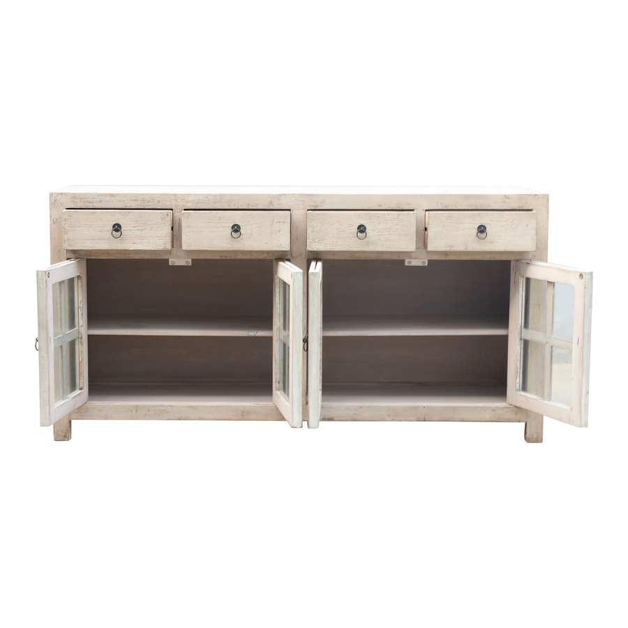 Rene Houtman Dressoir 180x92x45 Cm Wit Oud Hout/Glas 4-Deurs 4-Lades
