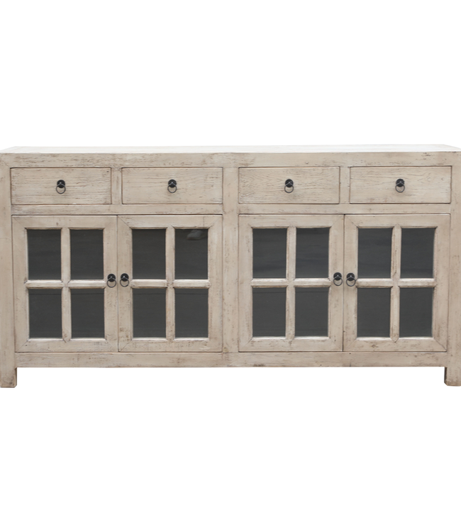 Rene Houtman Dressoir 180x92x45 Cm Wit Oud Hout/Glas 4-Deurs 4-Lades