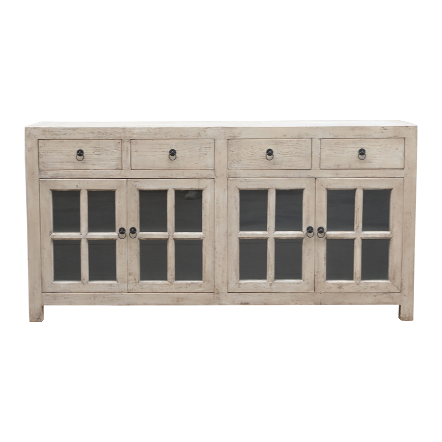 Rene Houtman Dressoir 180x92x45 Cm Wit Oud Hout/Glas 4-Deurs 4-Lades
