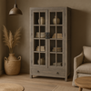 Kast hout/glas grijs 2 deurs 2 lade 95x45x210