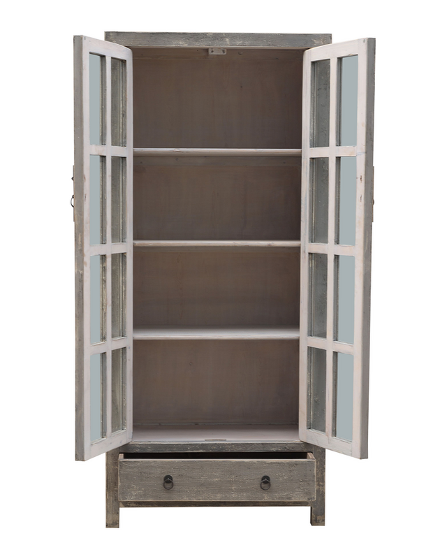Rene Houtman Kast hout/glas grijs 2 deurs 2 lade 95x45x210