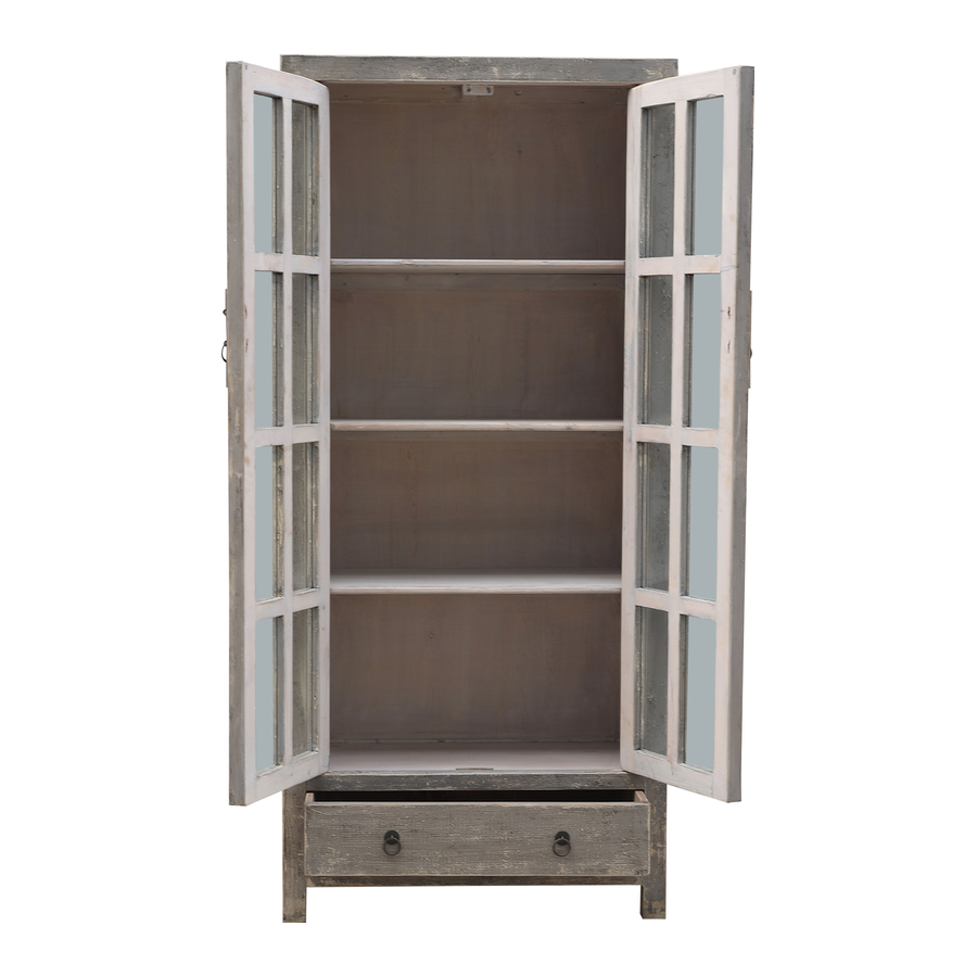Rene Houtman Kast hout/glas grijs 2 deurs 2 lade 95x45x210