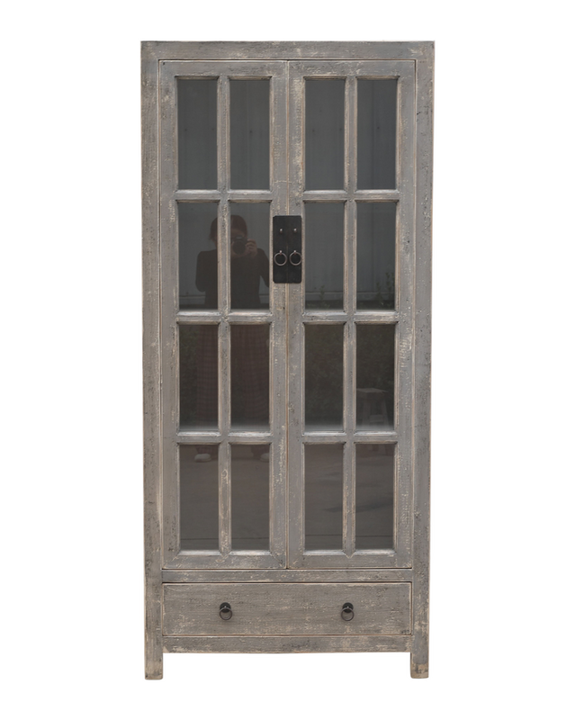 Rene Houtman Kast hout/glas grijs 2 deurs 2 lade 95x45x210
