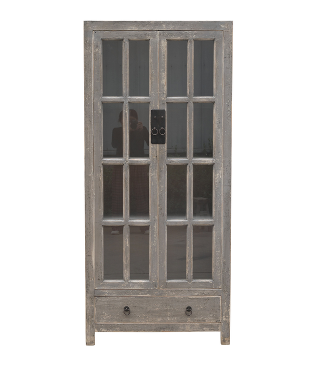 Rene Houtman Kast hout/glas grijs 2 deurs 2 lade 95x45x210