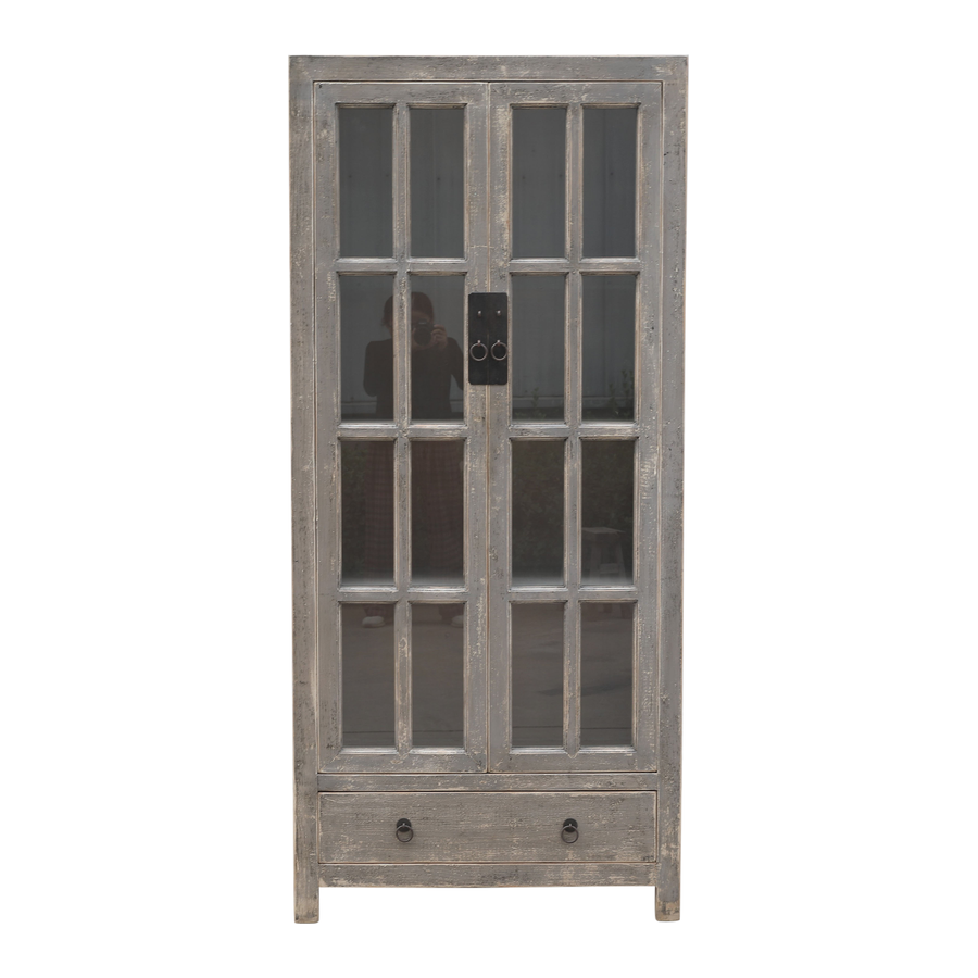 Rene Houtman Kast hout/glas grijs 2 deurs 2 lade 95x45x210