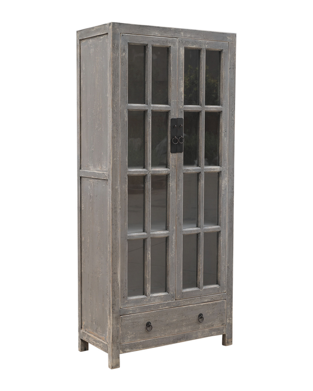 Rene Houtman Kast hout/glas grijs 2 deurs 2 lade 95x45x210