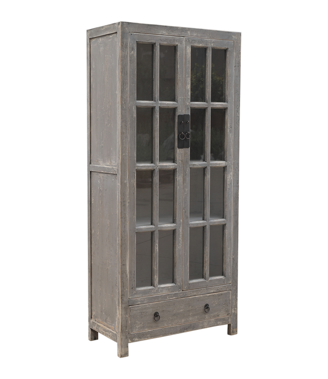 Rene Houtman Kast hout/glas grijs 2 deurs 2 lade 95x45x210