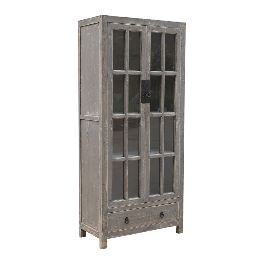 Rene Houtman Kast hout/glas grijs 2 deurs 2 lade 95x45x210