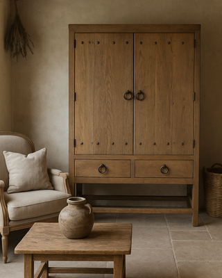 Rene Houtman Dichte 2-deurs kast 2 Lades - Naturel H220xB130xD50