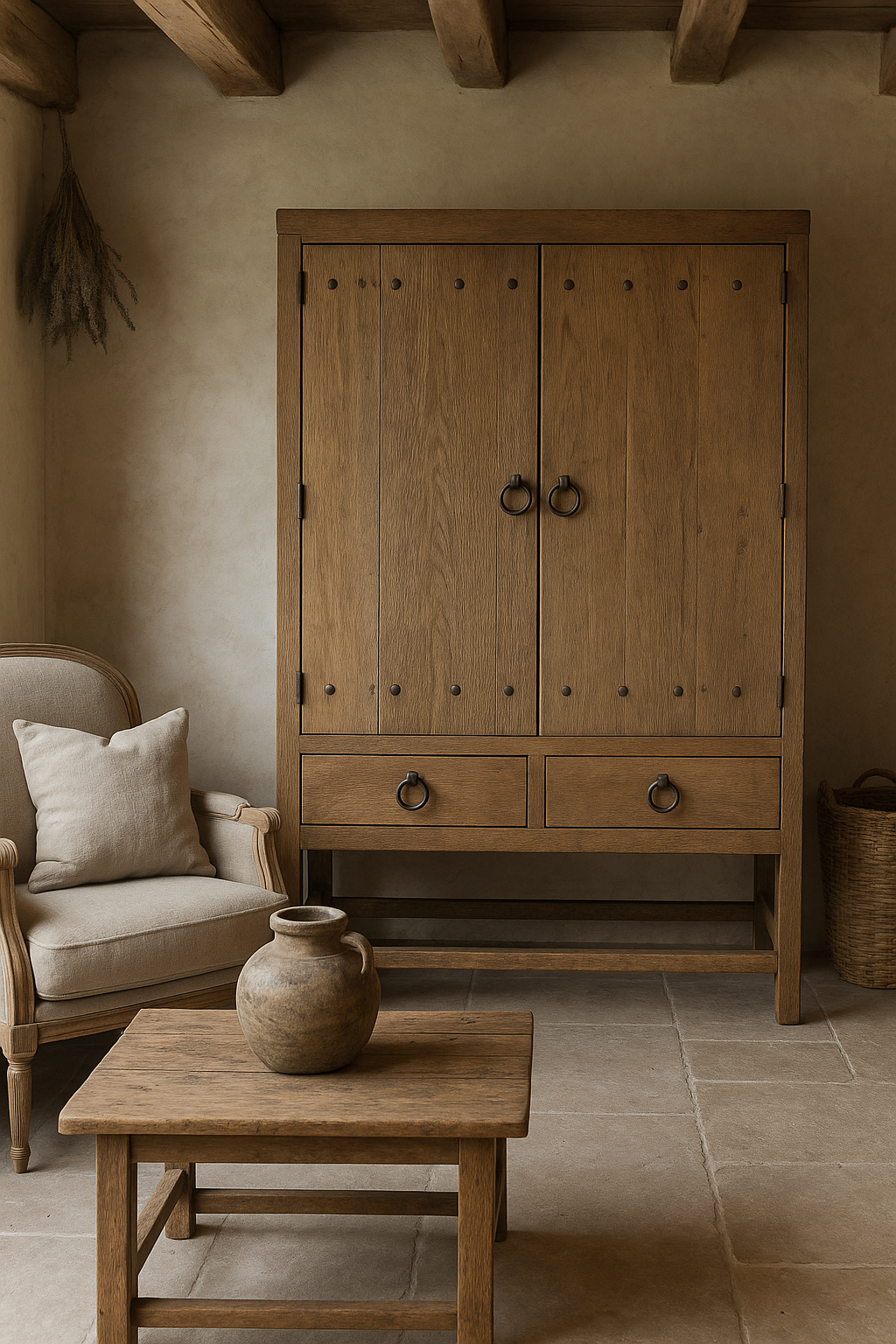 Rene Houtman Dichte 2-deurs kast 2 Lades - Naturel H220xB130xD50