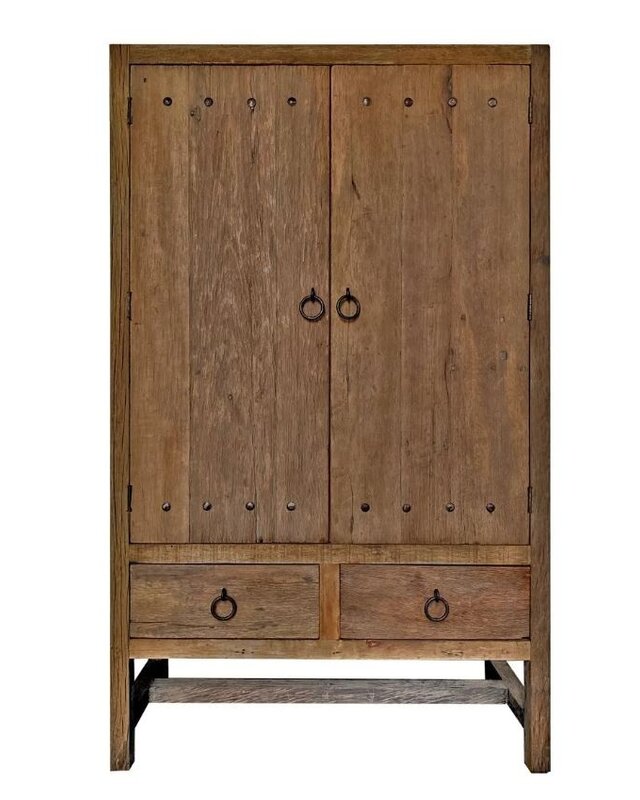 Rene Houtman Dichte 2-deurs kast 2 Lades - Naturel H220xB130xD50