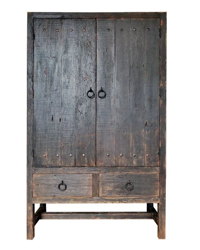 Rene Houtman Grote Dichte 2-deurs kast 2 Lades - Zwart H220xB130xD50