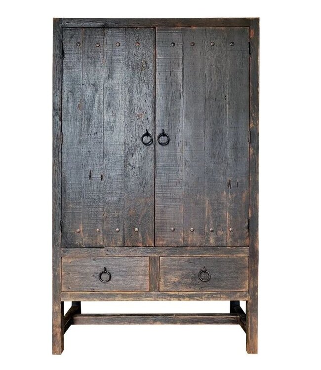 Rene Houtman Grote Dichte 2-deurs kast 2 Lades - Zwart H220xB130xD50