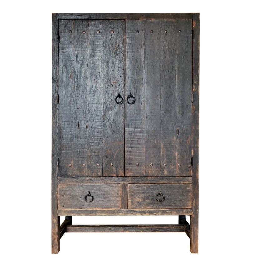 Rene Houtman Grote Dichte 2-deurs kast 2 Lades - Zwart H220xB130xD50