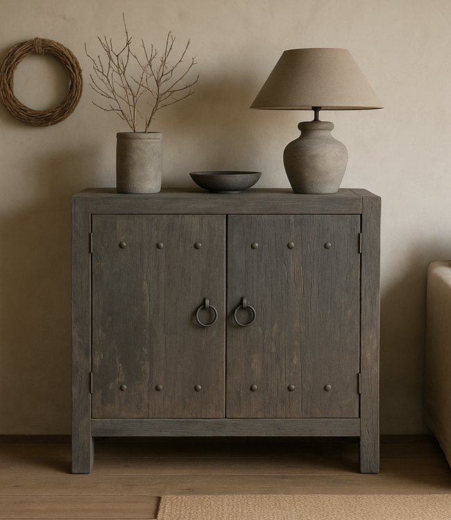 Rene Houtman Commode Oud Hout 2-Deurs Grijs H90xB90xD40 Cm