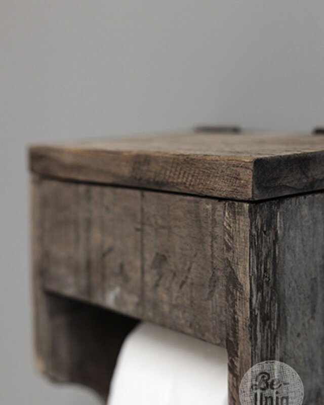 Be-Uniq Toiletrolhouder Meno Met Klepje | Oud Hout | 22x20x15 Cm