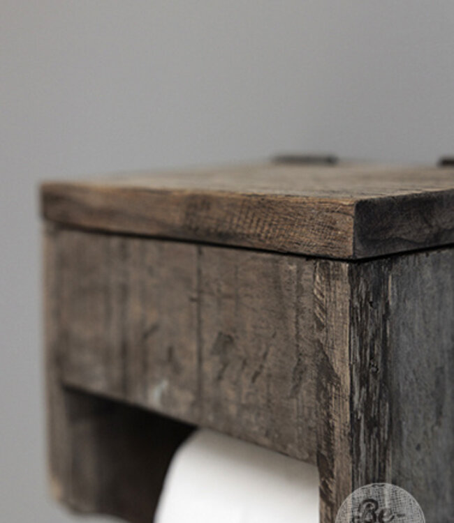 Be-Uniq Toiletrolhouder Meno Met Klepje | Oud Hout | 22x20x15 Cm