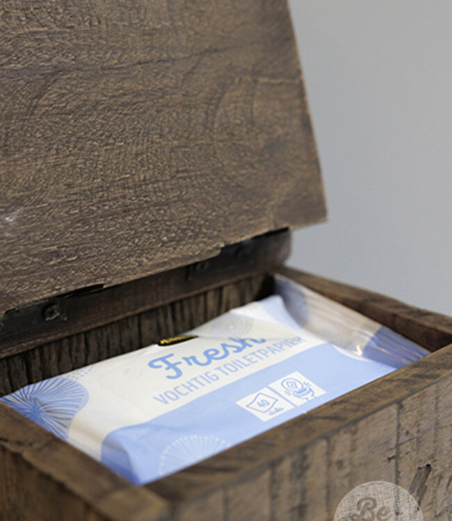 Be-Uniq Toiletrolhouder Meno Met Klepje | Oud Hout | 22x20x15 Cm