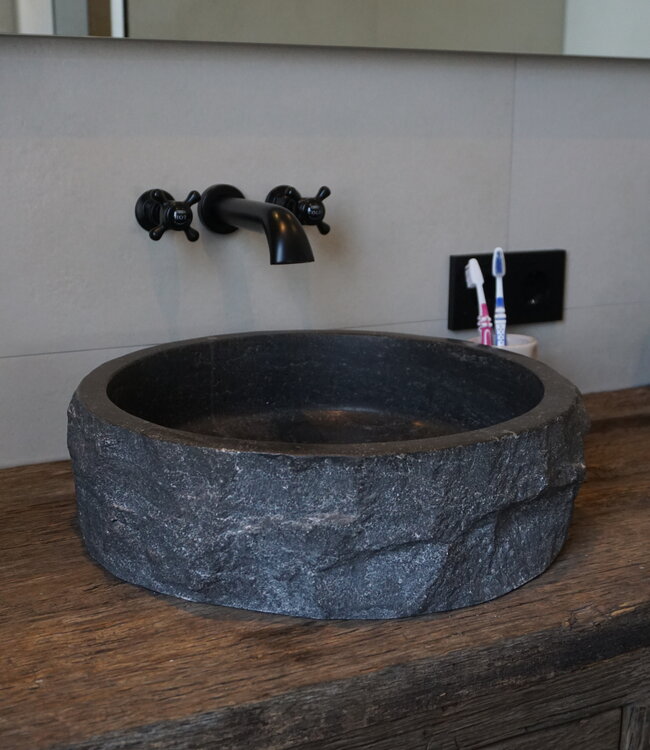 Rene Houtman Hardstenen Waskom Rond Steen gekapt - L40 cm