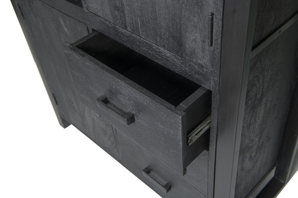 Livingfurn Kast Norris Zwart Mangohout 150x100x43 cm