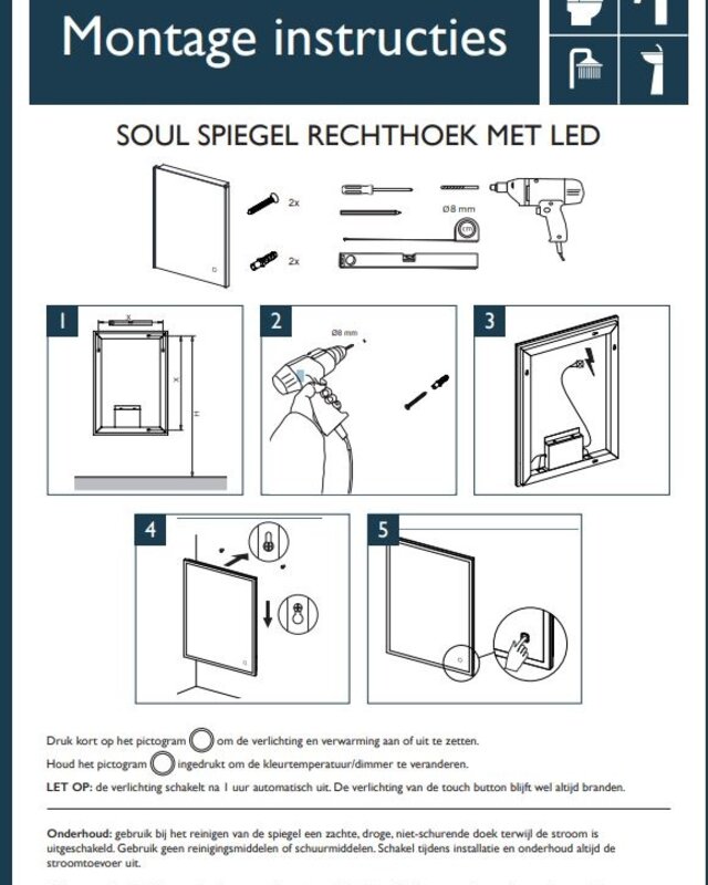Wiesbaden Soul Spiegel - Met LED, dimbaar en spiegelverwarming - 60 x 80 cm