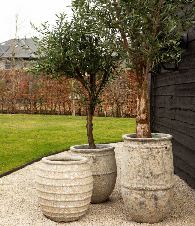 PTMD Tony Grey grote keramische pot ronde laag 72x60 Cm