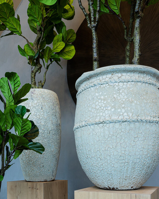 PTMD Tony Grey grote keramische pot ronde laag 72x60 Cm