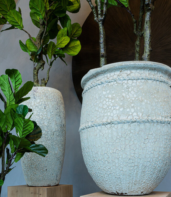 PTMD Tony Grey grote keramische pot ronde laag 72x60 Cm