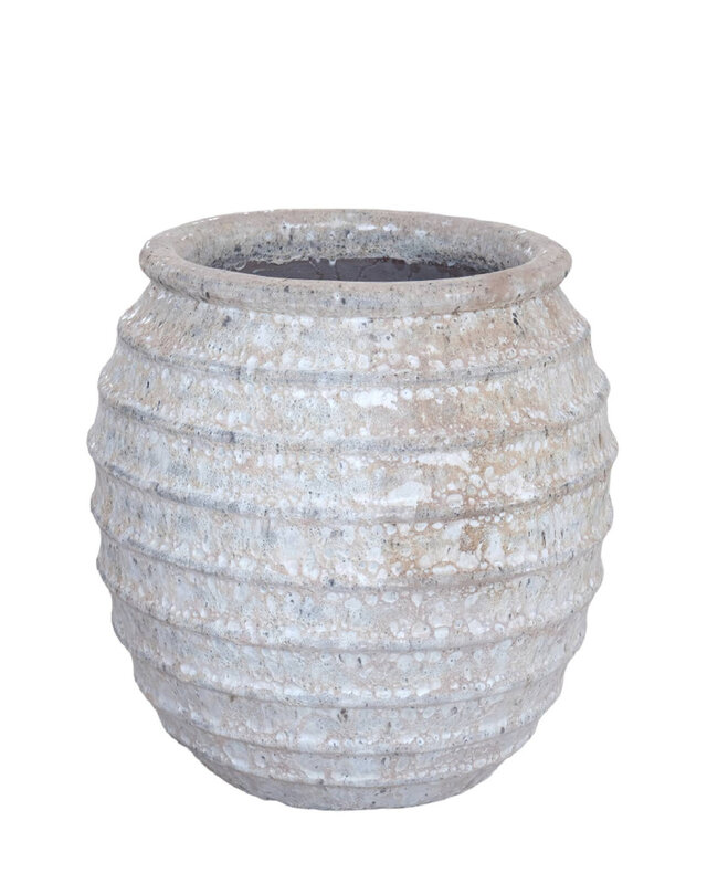 PTMD Maeghan Witte ronde keramische pot Ruwe Lijnen 68x62 Cm