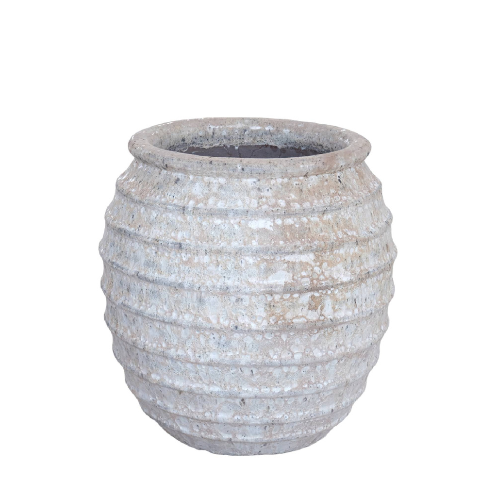 PTMD Maeghan Witte ronde keramische pot Ruwe Lijnen 68x62 Cm