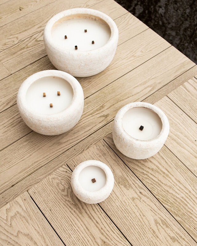 PTMD Gabor Cream cement outdoor candle M -> Gabor Crème cement buitenkaars M