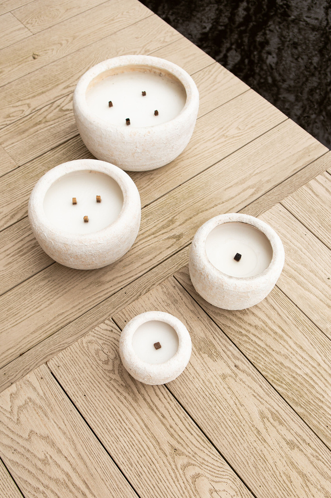 PTMD Gabor Cream cement outdoor candle M -> Gabor Crème cement buitenkaars M