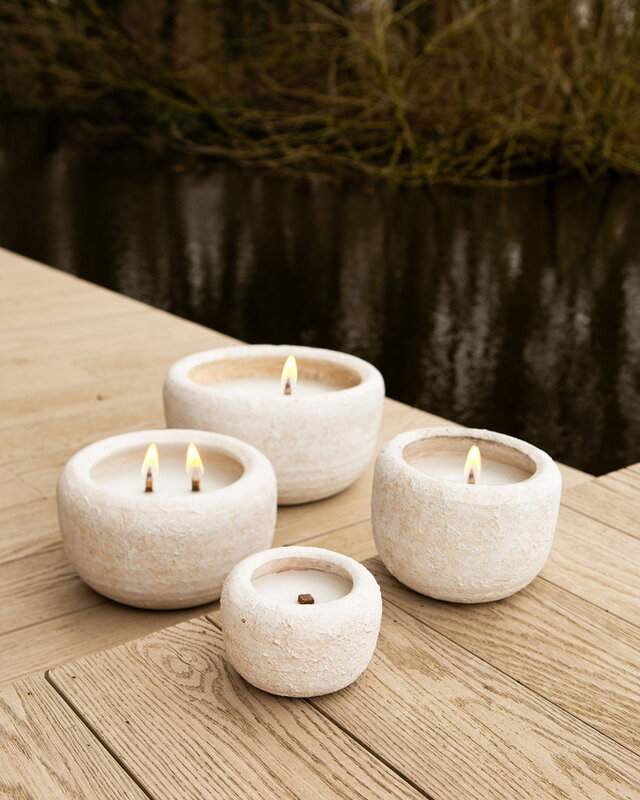 PTMD Gabor Cream cement outdoor candle M -> Gabor Crème cement buitenkaars M