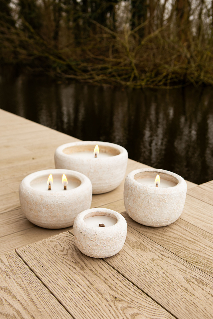 PTMD Gabor Cream cement outdoor candle M -> Gabor Crème cement buitenkaars M