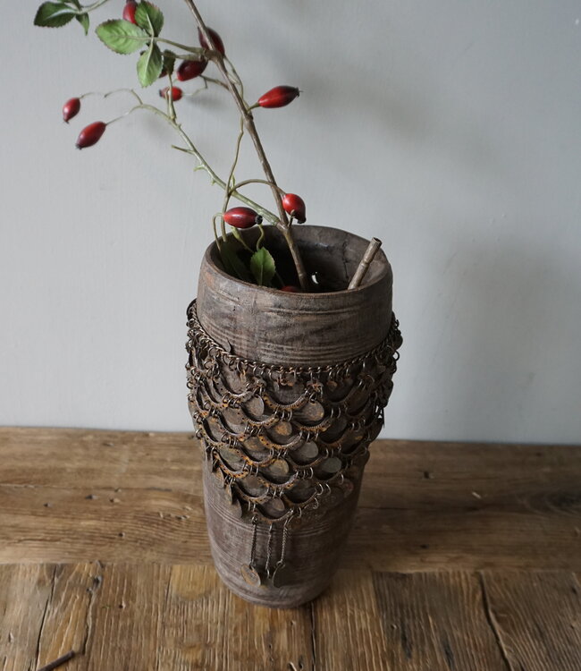 Rene Houtman Nepalese Houten Pot | Incl. Ketting | H28 x D14 cm