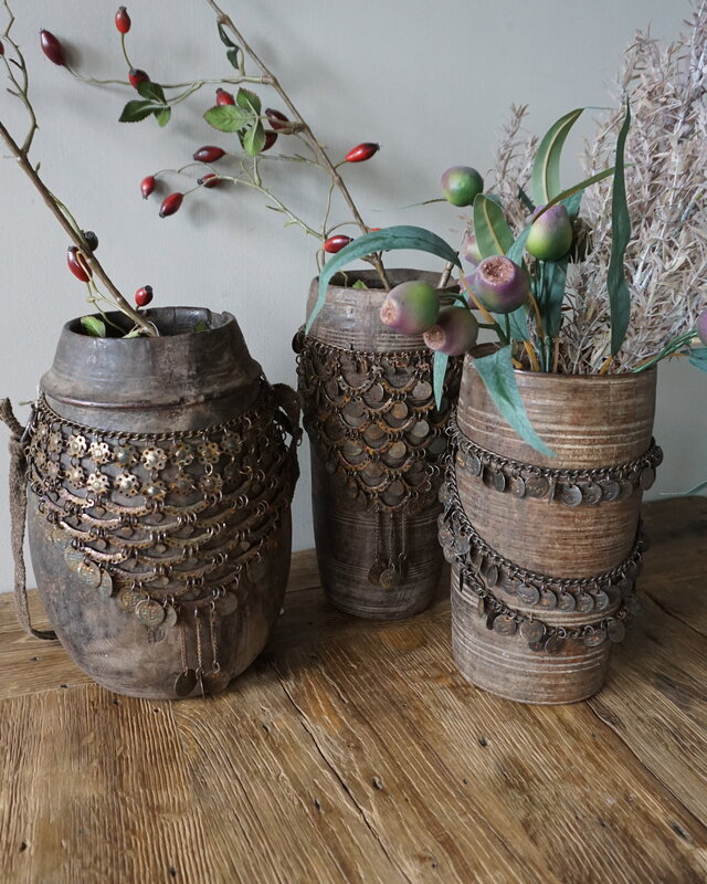 Rene Houtman Nepalese Houten Pot | Incl. Ketting | H28 x D14 cm