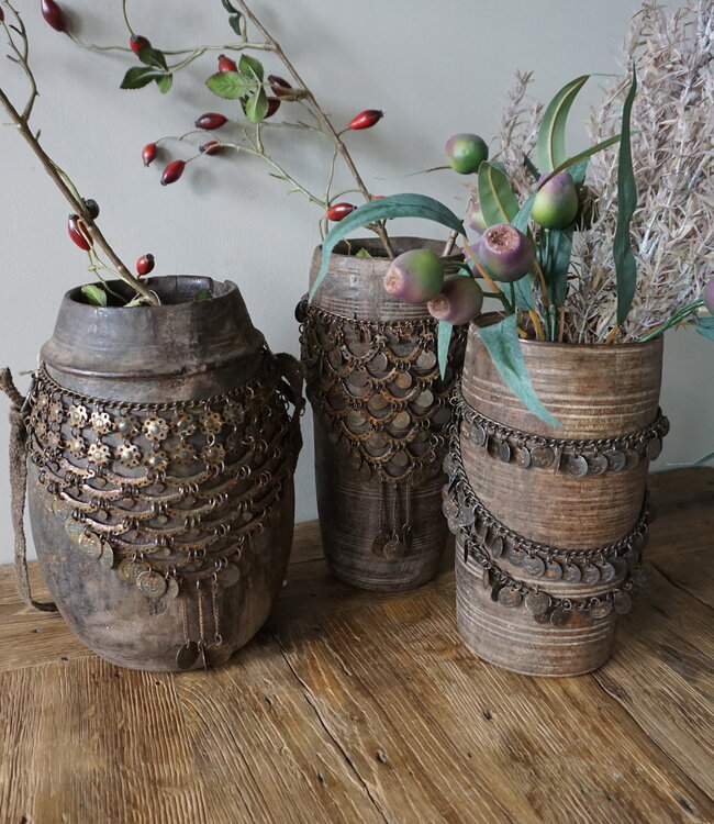 Rene Houtman Nepalese Houten Pot | Incl. Ketting | H28 x D14 cm