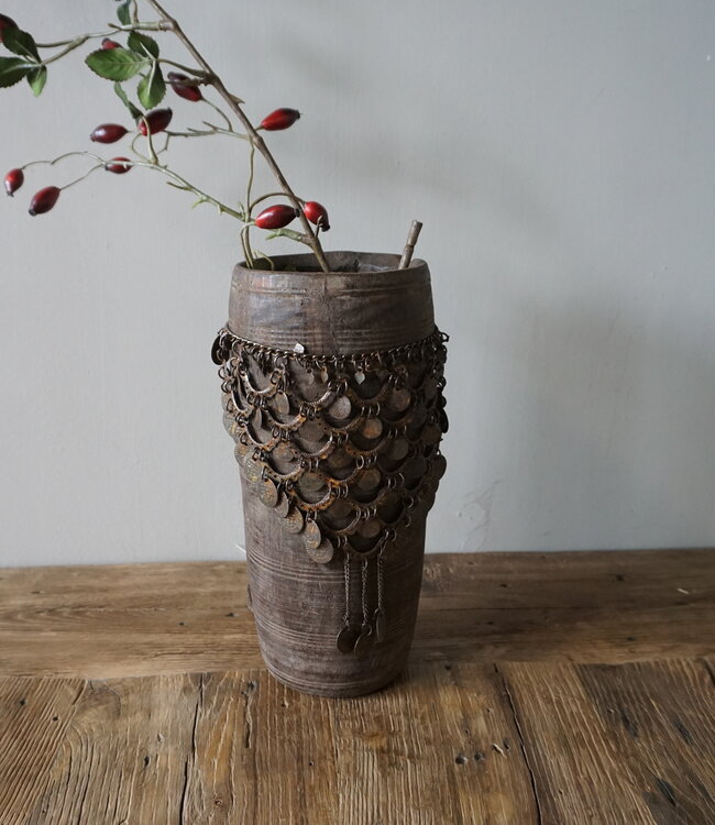 Rene Houtman Nepalese Houten Pot | Incl. Ketting | H28 x D14 cm