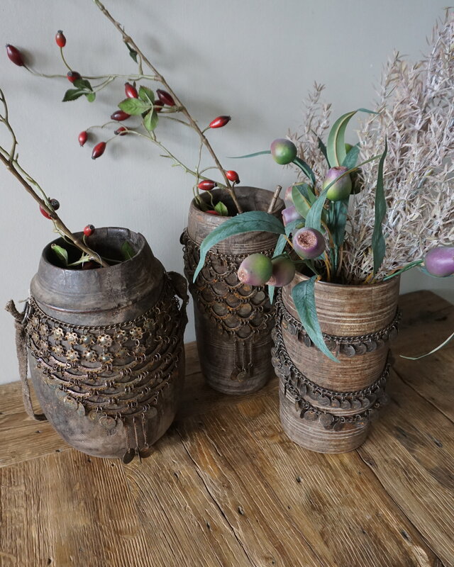 Rene Houtman Nepalese Houten Pot | Incl. Ketting | H25 x D14 cm