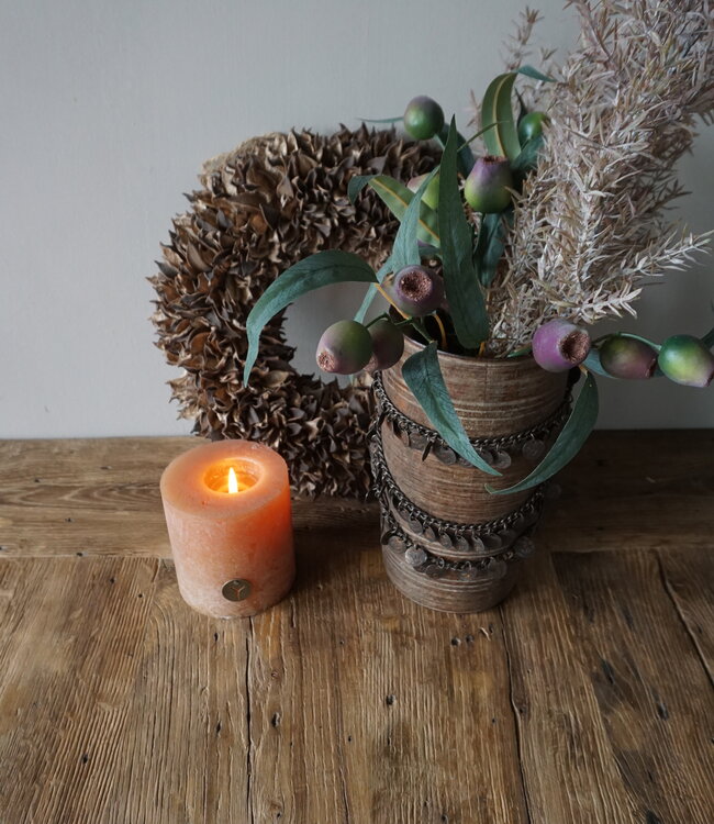 Rene Houtman Nepalese Houten Pot | Incl. Ketting | H25 x D14 cm