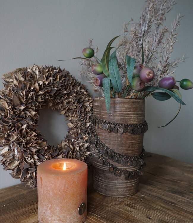 Rene Houtman Nepalese Houten Pot | Incl. Ketting | H25 x D14 cm