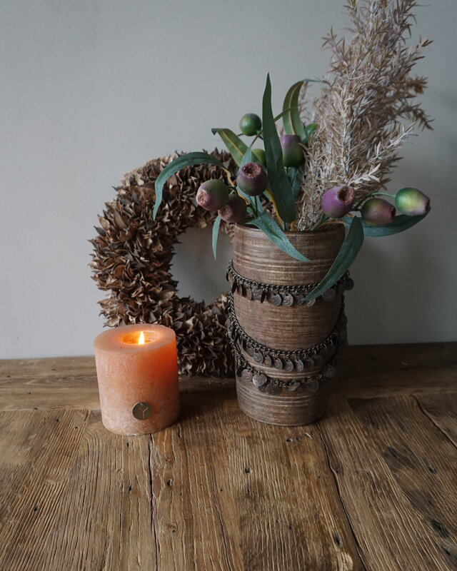 Rene Houtman Nepalese Houten Pot | Incl. Ketting | H25 x D14 cm