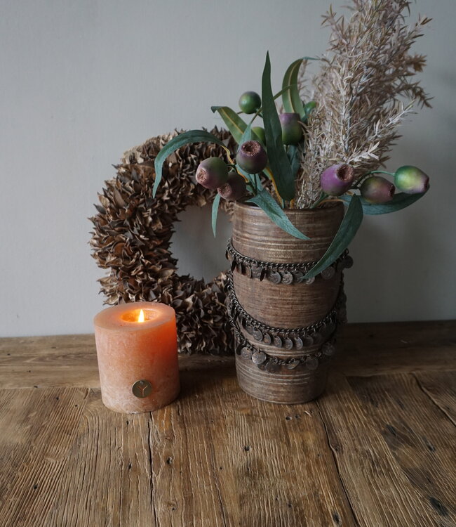 Rene Houtman Nepalese Houten Pot | Incl. Ketting | H25 x D14 cm