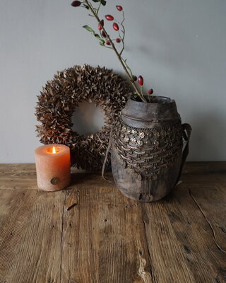 Rene Houtman Nepalese Houten Pot | Incl. Ketting | H27 x D20 cm
