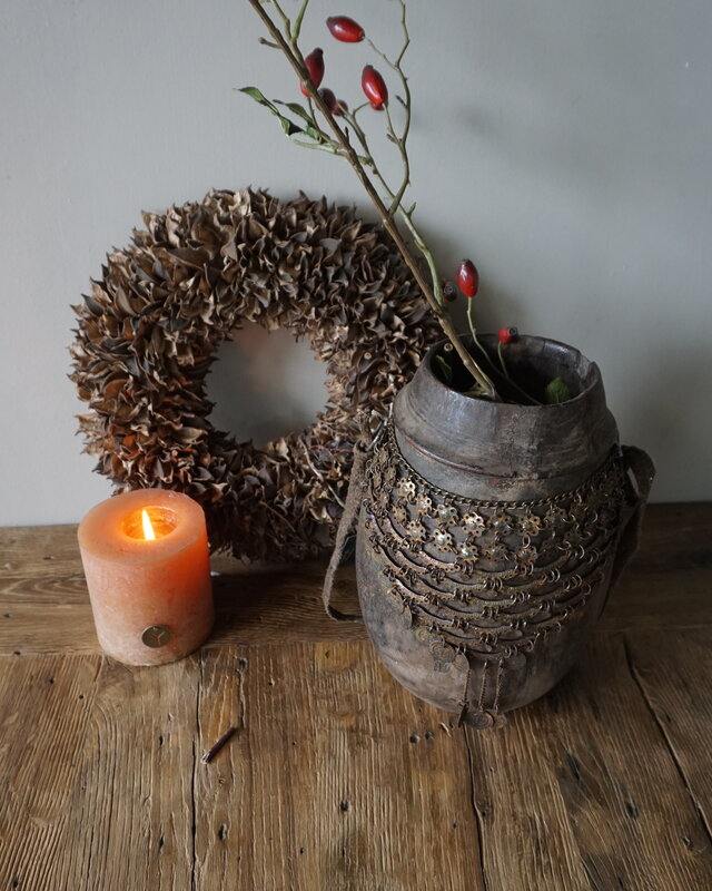 Rene Houtman Nepalese Houten Pot | Incl. Ketting | H27 x D20 cm