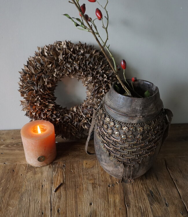 Rene Houtman Nepalese Houten Pot | Incl. Ketting | H27 x D20 cm