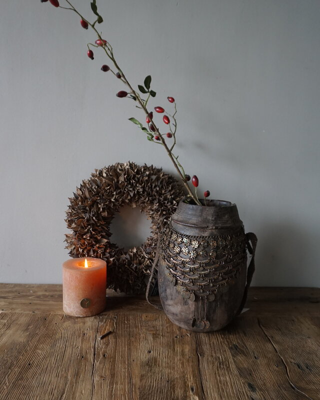 Rene Houtman Nepalese Houten Pot | Incl. Ketting | H27 x D20 cm